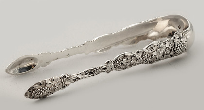 French 950 Antique Silver Sugar Tongs - Grape and Vine Pattern, Louis-Isidore Angee